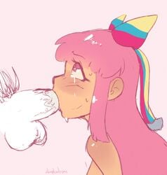 1girls ampbatross big_penis blush blushing computer disney disney_channel drooling fellatio giffany gravity_falls light-skinned_male matching_hair/eyes pink_eyes pink_hair rainbow_ribbon ribbon straight_hair