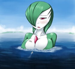 1girls blush boat breasts color cruise_ship female female_gardevoir female_only gardevoir giantess green_hair macro mouth_open nintendo ochiko ochiko_terada pink_eyes pokémon_(species) pokemon pokemon_(species) pokemon_rse solo water white_skin