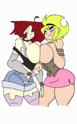 2015 2girls aged_up bigdad blush breasts cartoon_network clothing crossover female female_focus female_only gaz_membrane goth human invader_zim mandy mandy_(billy_and_mandy) manual nickelodeon pale_skin red_hair symmetrical_docking tank_top the_grim_adventures_of_billy_and_mandy thicc_gaz thick_thighs thighs yellow_hair yuri