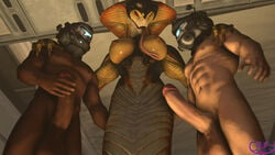 1girls 2boys 3d alien anthro arm_around_shoulders armor balls big_balls big_penis breasts creepychimera crossover female group group_sex helmet hip_grab holding_penis huge_balls huge_cock huge_penis human imminent_sex interspecies long_tongue male male_human/female_alien male_human/female_anthro male_imc_assault mammal naga nipples penis reptile scalie sex snake snake_tongue source_filmmaker standing threesome titanfall tongue tongue_out video_games viper_(x-com) x-com