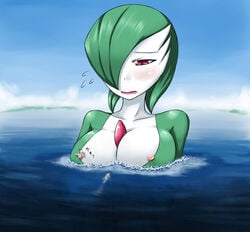 1girls big_breasts blush boat breasts color cruise_ship destruction female female_gardevoir female_only gardevoir giantess green_hair macro mouth_open nintendo nipples ochiko ochiko_terada pink_eyes pokémon_(species) pokemon pokemon_(species) pokemon_rse solo water white_skin