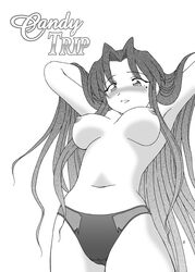 blush breasts long_hair mahou_sensei_negima mahou_sensei_negima! medium_breasts mole mole_under_eye monochrome naba_chizuru nipples panties shaa_peipei topless underwear