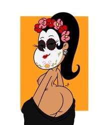 1girls 2022 aged_down big_ass big_breasts black_eyes black_hair dark-skinned_female dark_skin dia_de_los_muertos facepaint female flower_crown lipstick looking_at_viewer looking_back naked nickelodeon nude nude_female orange_background paramount_pictures red_lipstick rosa_casagrande sideboob tagme takeshi1000 the_casagrandes the_loud_house white_background younger