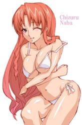 1girls bikini blush breast_squeeze breasts cleavage female haruka_shiya huge_breasts large_breasts long_hair mahou_sensei_negima mahou_sensei_negima! midriff mole mole_under_eye naba_chizuru red_hair side-tie_bikini solo swimsuit ura-ch@os wink