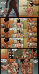 3girls anissa_pierce asian ass batgirl batgirl_(cassandra_cain) batman_(series) batman_and_the_outsiders black_hair bottomless breasts cassandra_cain casual comic dark-skinned_female dark_skin dc_comics edit female female_only grace_choi human javier_bergantino javier_mena julian_lopez marta_martinez multiple_girls naked nipples nude orange_hair outsiders photoshop tattoo thunder thunder_(black_lightning)