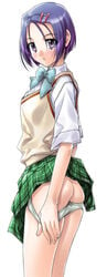 ass blue_hair looking_back panty_pull sairenji_haruna school_uniform serafuku skirt skirt_lift soyosoyo to_love-ru underwear