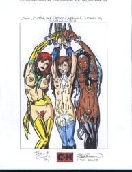 2008 arms_above_head bondage breasts chris_hanssen colored dark-skinned_female dark_skin female femsub high-heeled_jill jean_grey kitty_pryde marvel marvel_comics multiple_subs ororo_munroe phoenix_(x-men) pussy shadowcat storm_(x-men) straight_hair tiara x-men