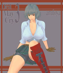 1girls 2d arutoya bike_shorts devil_may_cry devil_may_cry_3 female female_only heterochromia lady_(devil_may_cry) solo spats tagme