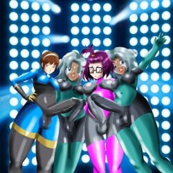 4futas 4girls amber_eyes antenna_hair arms_up artexgtm artexsuper bangs_pinned_back bodysuit bones_(company) bones_(studio) breasts brown_eyes brown_hair catsuit celebrating celebration flashlight fringe_hair full_body futa_only futanari glasses godzilla:_city_on_the_edge_of_battle godzilla:_monster_planet godzilla:_the_planet_eater godzilla_(series) godzilla_singular_point green_eyes green_hair hands_on_hips hands_on_own_hips happy headwear kamino_mei latex latex_areola latex_armwear latex_ass latex_bodysuit latex_breasts latex_catsuit latex_clothing latex_elbow_gloves latex_futa latex_gloves latex_legwear latex_long_gloves latex_nipples latex_skin latex_skinsuit latex_stockings latex_suit latex_thigh_highs latex_thighhighs light maina medium_breasts megane mei_kamino miana orange_(studio) polygon_pictures purple_hair short_hair skin_tight skin_tight_clothing skin_tight_dress skin_tight_outfit skin_tight_suit skin_tight_thighhighs skintight skintight_bodysuit skintight_catsuit skintight_clothes skintight_clothing skintight_dress skintight_suit swept_bangs toho toho_(film_company) topknot tribal_markings tribal_tattoo yuko_tani