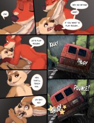 2boys anal_penetration anthro bite canine comic cum cum_in_mouth cum_inside disney duo ear_biting fennec finnick fox gay male male_only mammal nick_wilde raining seth-iova vehicle yaoi zootopia