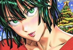 1girls accurate_art_style ai_generated big_breasts breasts christmas christmas_clothing christmas_outfit christmas_present female female_focus female_only fubuki_(one-punch_man) grandgoonart holidays juicy_lips kissing lips lipstick manga manga_cover manga_page manga_style one-punch_man patreon patreon_username santa_costume santa_hat shonen_jump solo solo_female solo_focus
