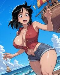 ai ai_art ai_generated big_ass big_boobies big_breasts big_butt black_hair female female_only kinia luffy luffy_(one_piece) luffyko monkey_d_luffy one_piece rule_63 short_hair shorts tagme