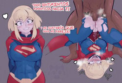 big_breasts blonde_female blonde_hair blue_eyes dc dc_comics dialogue evil_raccoon massive_breasts my_adventures_with_superman pale_skin sex spanish_text supergirl superheroine thick_legs thick_thighs