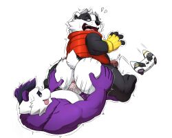 anal anal_sex anthro anus ass badger bear belly big_butt black_body blue_eyes bradley_(bradley_the_badger) bradley_the_badger bradley_the_badger_(game) butt_grab clothing controller eye_contact fingerless_gloves fur genitals giant_panda gloves hair hand_on_butt handwear happy hi_res looking_at_another looking_pleasured male male/male mammal multicolored_body multicolored_fur mustelid musteline nude panda panfluff_(xpanda6) penetration penile penile_penetration penis penis_in_ass purple_body purple_eyes seyrmo sitting_on_another slightly_chubby smile smiling_at_another smiling_at_partner tongue tongue_out