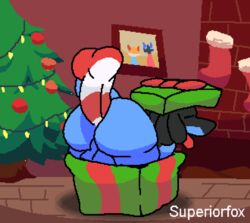 2018 2boys anal anal_sex animated anthro ass black_fur blue_fur christmas christmas_lights christmas_present christmas_tree disembodied_penis fur gay holidays living_gift looking_pleasured lucario male male_only nintendo open_mouth penetration penis pokemon pokemon_(species) superiorfox testicles tongue tongue_out tree video_games yaoi yellow_fur