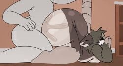 1boy 1boy1girl 1girls ambiguous_penetration animated anon anonymous_male ass_bigger_than_head bouncing_ass covering_mouth ear furry furry_female grey_skin loop looping_animation mrloquendo on_the_floor shorter_than_10_seconds tagme tail thick_ass video wet wet_body