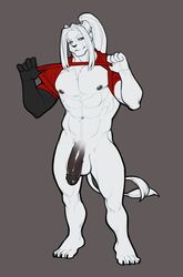 anthro balls bottomless clothed clothing feline humanoid_penis lion looking_at_viewer male male_only mammal muscular muscular_male pantherine pecs penis retracted_foreskin shirt_up solo spearfrost standing uncut