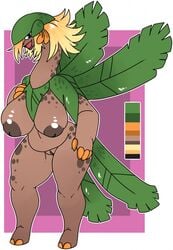 anthro anthrofied big_breasts blonde_hair breasts chubby demonnyuu digital_media_(artwork) dinosaur female flora_fauna full-length_portrait hair huge_breasts inverted_nipples nintendo nipples non-mammal_breasts nude open_mouth original_character plant pokémon_(species) pokémorph pokemon pokemon_rse portrait pussy reptile sauropod scalie simple_background smile solo standing thick_thighs tropius video_games wide_hips wings