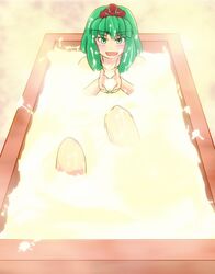 1girls blush cum cum_bath cum_on_face cum_on_hair female female_only green_hair kagiyama_hina solo touhou