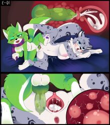 absurd_res animal_genitalia animal_penis anthro anus areola ass balls big_breasts black_nose blue_eyes blush bodily_fluids breasts canid canine canine_genitalia canine_penis canis clitoris clothing comic cum cum_in_uterus cum_in_vagina cum_inside digital_media_(artwork) duo e-01 erection felid feline female female_penetrated fur fur_markings gaping gaping_vagina genital_fluids genitals green_body green_eyes green_fur grey_body gynomorph gynomorph/female gynomorph_penetrating hair hi_res impregnation internal intersex intersex/female intersex_penetrating knot knotting mammal markings multicolored_body multicolored_fur nipples nude open_mouth ovum pantherine pawpads paws penetration penile penile_penetration penis penis_in_vagina sex simple_background smile snow_leopard sperm_cell spreading tail teeth tongue tongue_out two_tone_body two_tone_fur uterus vaginal_penetration vulva white_body white_fur wolf zeke_(zekeofgods) zerian_(species) zero_one