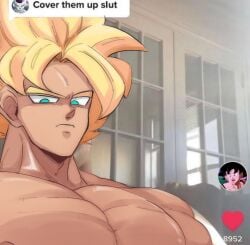 1boy bara commentary cover_them_up_slut dialogue_box dragon_ball dragon_ball_z english_commentary english_text final_form_frieza flexing_pectorals frieza large_pectorals light_frown looking_at_viewer male male_focus male_only meme muscular muscular_male nipples nude pectorals photo_background portrait sake_(sak3_xml) sanpaku short_hair solo son_goku spiked_hair super_saiyan super_saiyan_1 thick_eyebrows user_interface