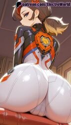 1girls 2025 ai_generated artist_name ass ass_focus blue_eyes brown_hair electroworld female hi_res high_quality high_resolution highres long_hair looking_at_viewer looking_back marvel marvel_rivals patreon patreon_username peni_parker peni_parker_(marvel_rivals) solo stable_diffusion watermark