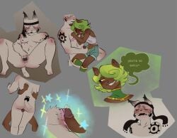 blank_eyes brown_fur cat_ears cat_humanoid cat_tail cuntboy dark-skinned_futa dodge_(dofus) dofus dofus_manga female frottage frottage_kiss frotting furry_female furry_male furry_only futanari genital_fluids handjob intersex intersex/female intersex/male male masturbation monomous_person t4t thigh_fuck thighs trans_man trans_woman ulette_(dofus) wakfu white_fur