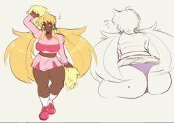 big_breasts bottomless cheerleader dark-skinned_female dark_skin female kirbila_(yellow_kirby) thong twintails yellow_kirby