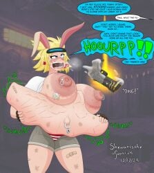 1girls 2025 alternate_breast_size areolar_amelanism areolar_melanosis artist_name bandage bandaged_leg belly_shaped_like_object belly_storage big_nipples blonde-haired_female blonde_female blonde_hair blue_eyes bluesky_link blush blush_lines blushing_female borderlands borderlands_3 breasts breasts_out bunny_ears_(cosmetic) bunny_ears_headband burp burp_cloud burp_fetish burping burping_up_items burping_up_object conversation dated dirt english_text eyes_rolling_back face_tattoo female fingerless_gloves furaffinity_link game_background gauze gearbox_software glands_of_montgomery gloves groaning_belly gun hair_ornament handgun holding_belly huge_breasts hyper hyper_belly hyper_breasts messy_hair navel navel_pendant navel_piercing navel_ring newgrounds_link nipple_barbell nipple_piercing nipples object_in_stomach object_ingestion object_vore offscreen_character pawprint_tattoo piercing pistol popped_navel saliva scar shewantsthejoystick shirt_up shorts skull_ornament solo sound_effects speech_bubble spittle standing stomach_noises stomach_storage striped_panties talking_to_another tattoo tiny_tina tongue tongue_out unbuttoned_shorts uvula visor vore vore_belly watermark