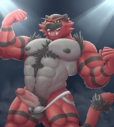 1boy abs acephlosion anthro areola barazoku biceps body_hair chest_hair erection fangs feline flexing fur furry green_eyes humanoid_penis incineroar large_penis male male_only mammal muscular navel nintendo nipples open_mouth pecs penis pink_penis pokémon_(species) pokemon pokemon_sm pubic_hair sharp_teeth smile solo standing teeth testicles thick_thighs tongue triceps vein veiny_penis video_games