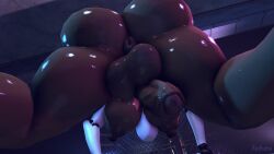 3d anus big_ass big_breasts big_penis bottom_view dark-skinned_female futanari haydee haydee_(game) nude_female rayhuma robot_girl wide_hips