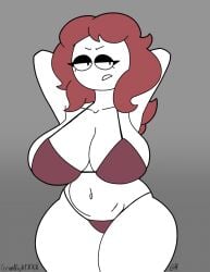 2d 2d_animation animated big_breasts bikini brown_hair carmen_(spooky_month) cartoon_character cartoony chubby chubby_female dancing gray_background grimnightxxx hands_behind_head massive_breasts milf simple_animation simple_background spooky_month thick_thighs voluptuous voluptuous_body voluptuous_female white_skin