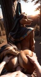 ai_generated animated anthro anubis_(pal) deep_penetration doggy_style female forest hand_on_ass human_on_anthro looking_at_viewer looking_pleasured pov standing standing_sex tagme vaginal_penetration vaginal_sex vaginal_tugging video