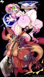 2d 2d_(artwork) 2d_artwork anthro ass breasts female kobold krokobyaka lips magic original original_character original_characters reptile reptile_girl reptilian spell spellbook spellcaster spellcasting weapon