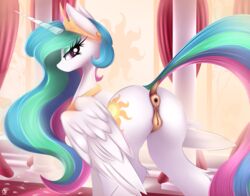 2018 absurd_res alicorn animal_genitalia animal_pussy anus ass cutie_mark dock equine equine_pussy eyelashes female feral friendship_is_magic hi_res horn looking_at_viewer mammal my_little_pony nevobaster princess_celestia_(mlp) pussy solo wings