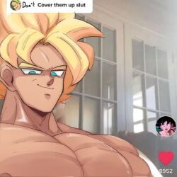 1boy bara broly_(dragon_ball_z) cover_them_up_slut dialogue_box dragon_ball dragon_ball_z english_commentary english_text flexing_pectorals gay large_pectorals looking_at_viewer male male_focus male_only meme muscular muscular_male nipples nude pectorals photo_background portrait sake_(sak3_xml) sanpaku short_hair smirk solo son_goku spiked_hair super_saiyan super_saiyan_1 thick_eyebrows user_interface yaoi