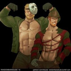 bulge flaccid freddy_krueger friday_the_13th gay horror jason_voorhees male male_only mask muscular nightmare_on_elm_street patreon randombaradude ripped_clothing