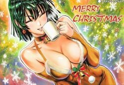 1girls accurate_art_style ai_generated big_breasts breasts christmas christmas_clothing christmas_outfit christmas_present female female_focus female_only fubuki_(one-punch_man) grandgoonart holidays juicy_lips kissing lips lipstick manga manga_cover manga_page manga_style one-punch_man patreon patreon_username santa_costume santa_hat shonen_jump solo solo_female solo_focus
