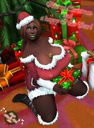 bakaras big_breasts chocolate christmas chubby clothed dark-skinned_female green_eyes kul_tiran_human kul_tiras looking_at_viewer tease warcraft world_of_warcraft