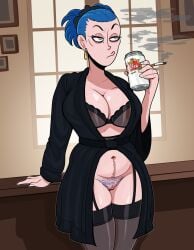 big_breasts blue_hair ceci's_mom_(hellonearthiii) hellonearthiii pubic_hair pussy