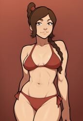 ai_generated avatar_the_last_airbender bikini braided_ponytail female female_focus female_only grey_eyes looking_at_viewer mrpotatoparty_(style) noblewoman ponytail pose posing red_bikini solo solo_female solo_focus tied_hair ty_lee