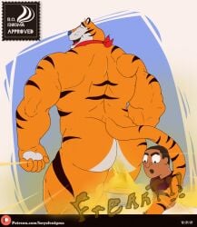 anthro ass big_butt boyofenigma cereal duo fart fart_cloud fart_fetish farting_on_food felid food frosted_flakes gassy hi_res human kellogg's male male/male mammal manly mascot muscular muscular_anthro muscular_butt muscular_male nude pantherine raised_tail smelly stripes tail tiger tony_the_tiger