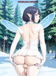 1boy ai_generated ass ass_focus ass_grab balls dress fairy femboy otoko_no_ko penis trap yaoi