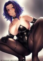 1girls ass big_ass big_breasts breasts bunnysuit collar female female_focus female_only heels lady_nagant large_breasts looking_at_viewer my_hero_academia navel purple_eyes purple_hair saltydanshark solo solo_female solo_focus squatting thick_thighs