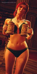 3d beer_mug cd_projekt_red female female_only lingerie red_hair solo the_witcher the_witcher_(series) the_witcher_2 the_witcher_3:_wild_hunt thiccboysteven triss_merigold