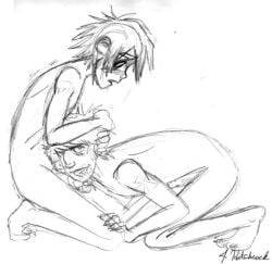 2007 2d_(gorillaz) duplicate gay gorillaz murdoc_niccals nude_couple sketch unknown_artist