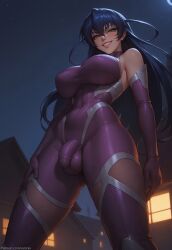 1futa 1futanari ai_generated belly belly_button big_ass big_breasts big_penis blue_hair breasts bulge bulge_through_clothing city dick dickgirl erection fishnet_legwear fishnets futa_only futanari green_eyes grin grinning grinning_at_viewer hair hair_ornament highres huge_ass huge_breasts huge_cock igawa_asagi lips long_hair long_penis looking_at_viewer makeup night ninja outside penis pose purple_clothing seductive seductive_look seductive_pose seductive_smile smile smiling smiling_at_viewer smooth_penis smooth_skin solo solo_focus solo_futa solo_futanari taimanin_(series) taimanin_asagi taimanin_asagi_battle_arena taimanin_rpgx teeth testicles velonix