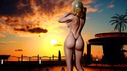 3d ass big big_breasts bikini dead_or_alive female female_focus female_only sunset tina_armstrong wet