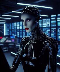 ai_generated black_body breasts cyborg rubber rubber_doll rubber_skin slickskin smooth_head smooth_skin