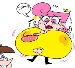 big_breasts breast_expansion damaged_clothes dream-cassette hoshime hyper_breasts massive_breasts milk nickelodeon nipples nipples_visible_through_clothing tearing_up text the_fairly_oddparents timmy_turner wanda_fairywinkle-cosma